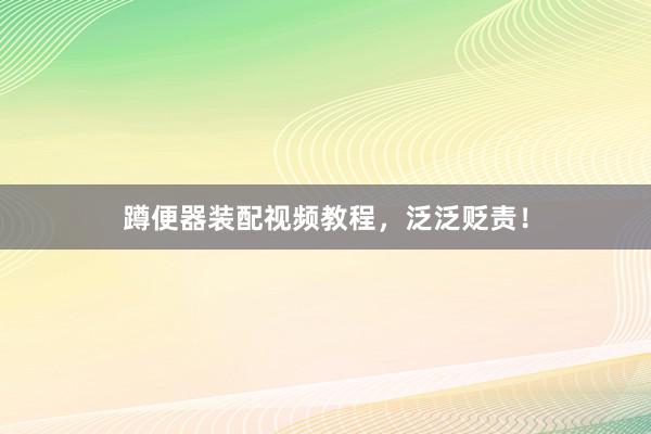 蹲便器装配视频教程，泛泛贬责！